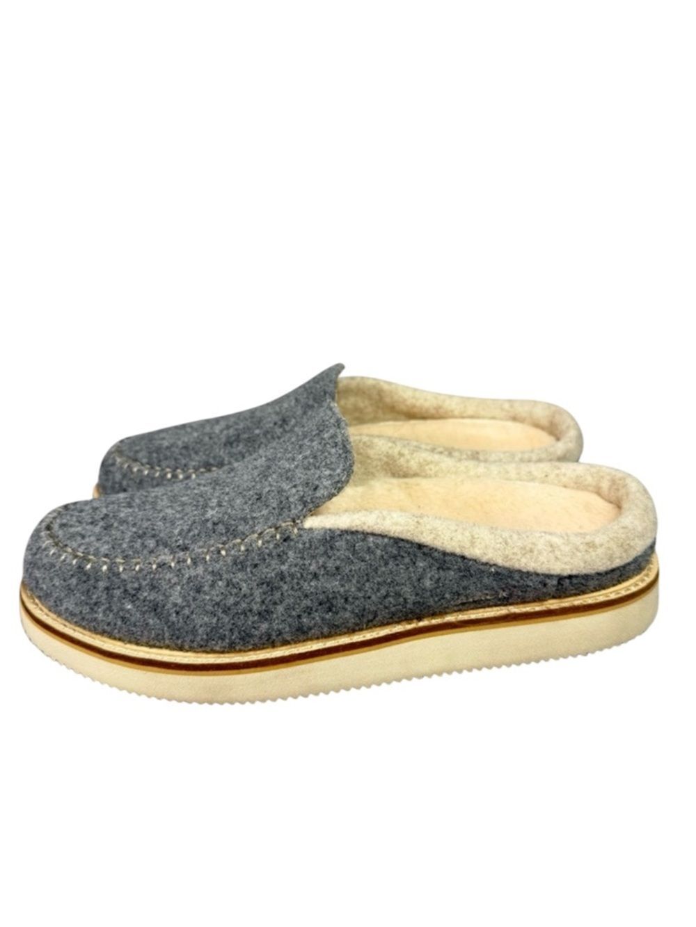 Sanuk Cozy Vibe Gray and Cream Wool Slippers